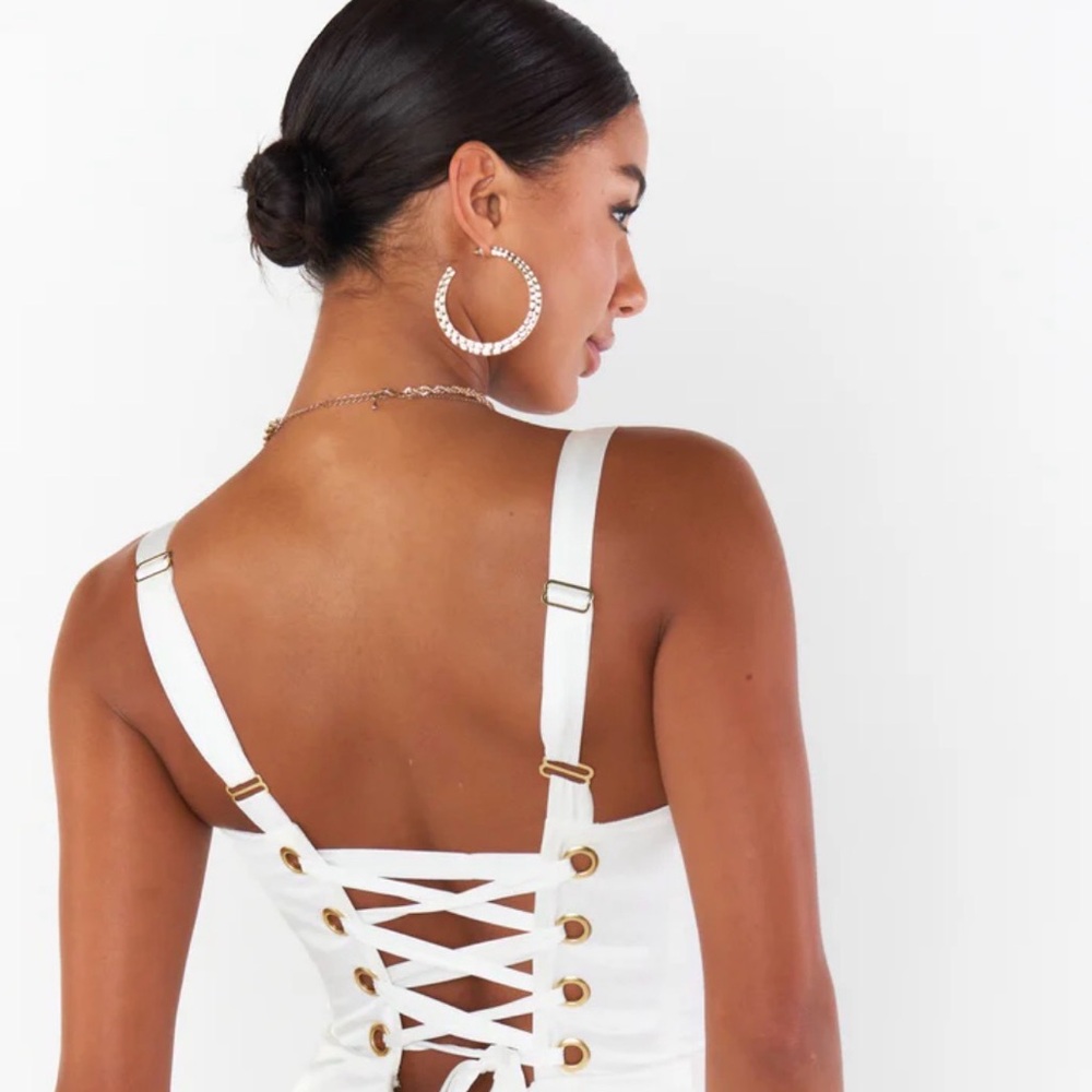 Show Me Your Mumu Clarissa Corset Dress Women Medium White Self Lined Luxe Satin - Picture 4 of 15